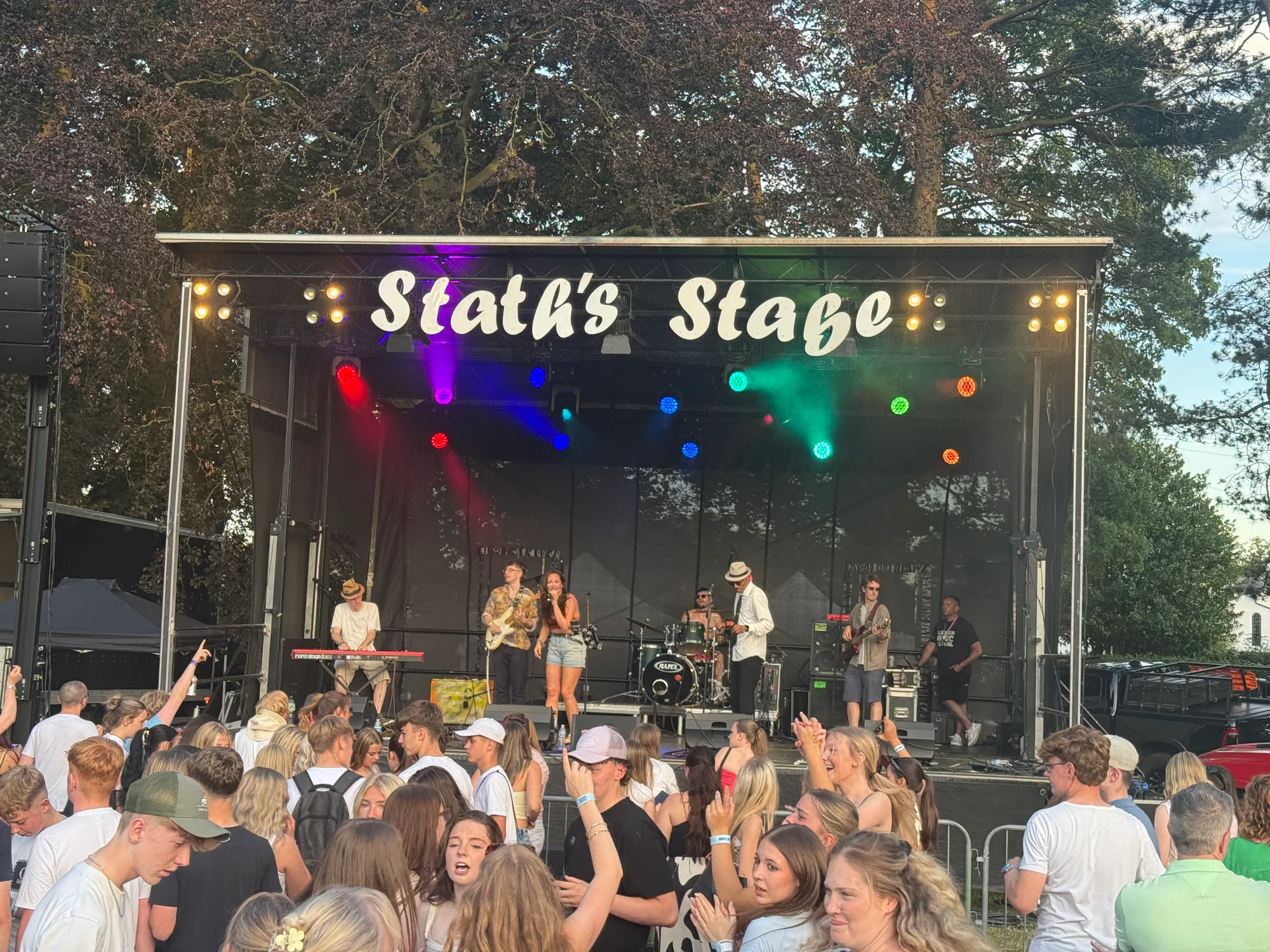 Live band performing on the 8m x 6m Stath's Stage at Alsager Music Festival