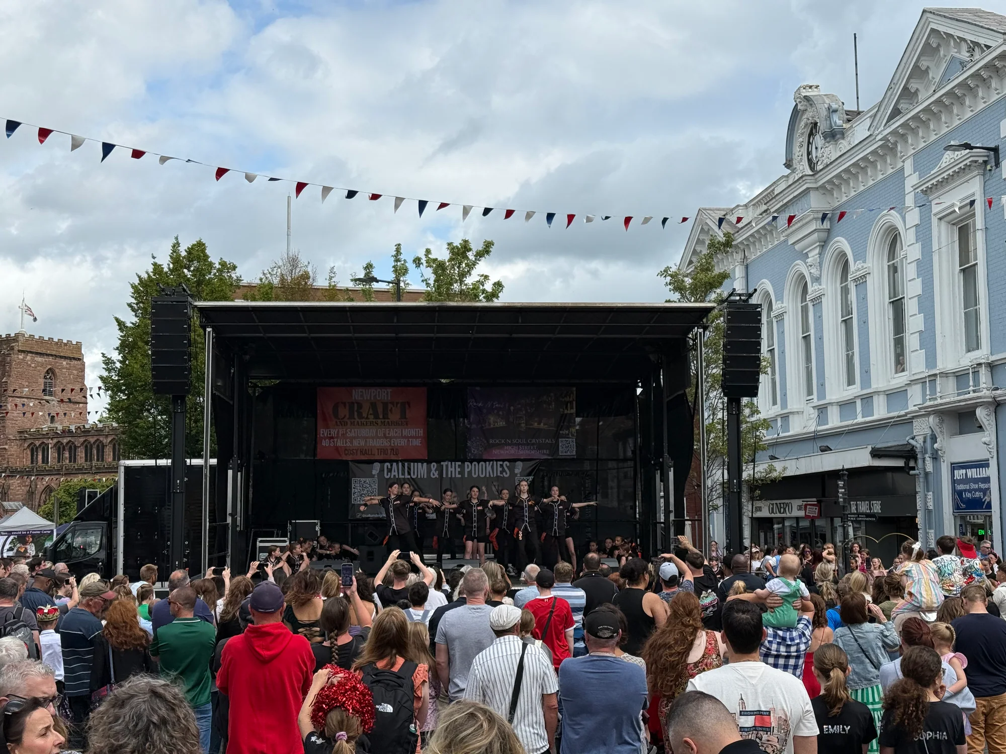 Dance group performing on the 8m x 6m stage at Newport Carnival 2025 in Shropshire
