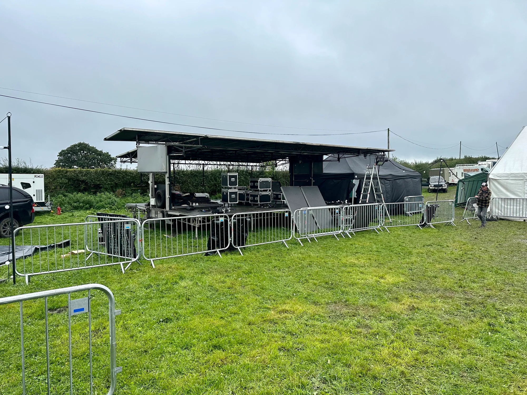 Southern Uprising trailer stage with its roof lowered and equipment ready for load-out