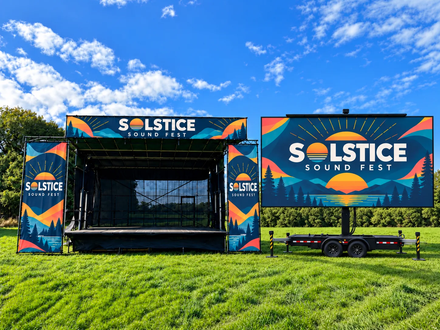 Illustration of event branding displayed on an outdoor LED trailer